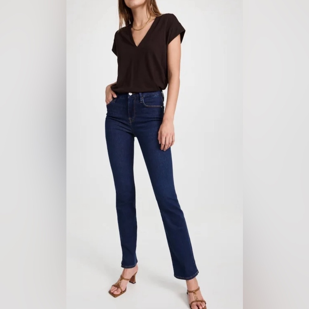 Frame Le Mini Boot Dark Wash High Rise Stretch Raw Hem Jeans Size 30